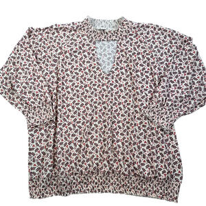 Torrid Choker Neck Smocked Bottom Floral Blouse Women's 4/4X Long Sleeve Ribbed